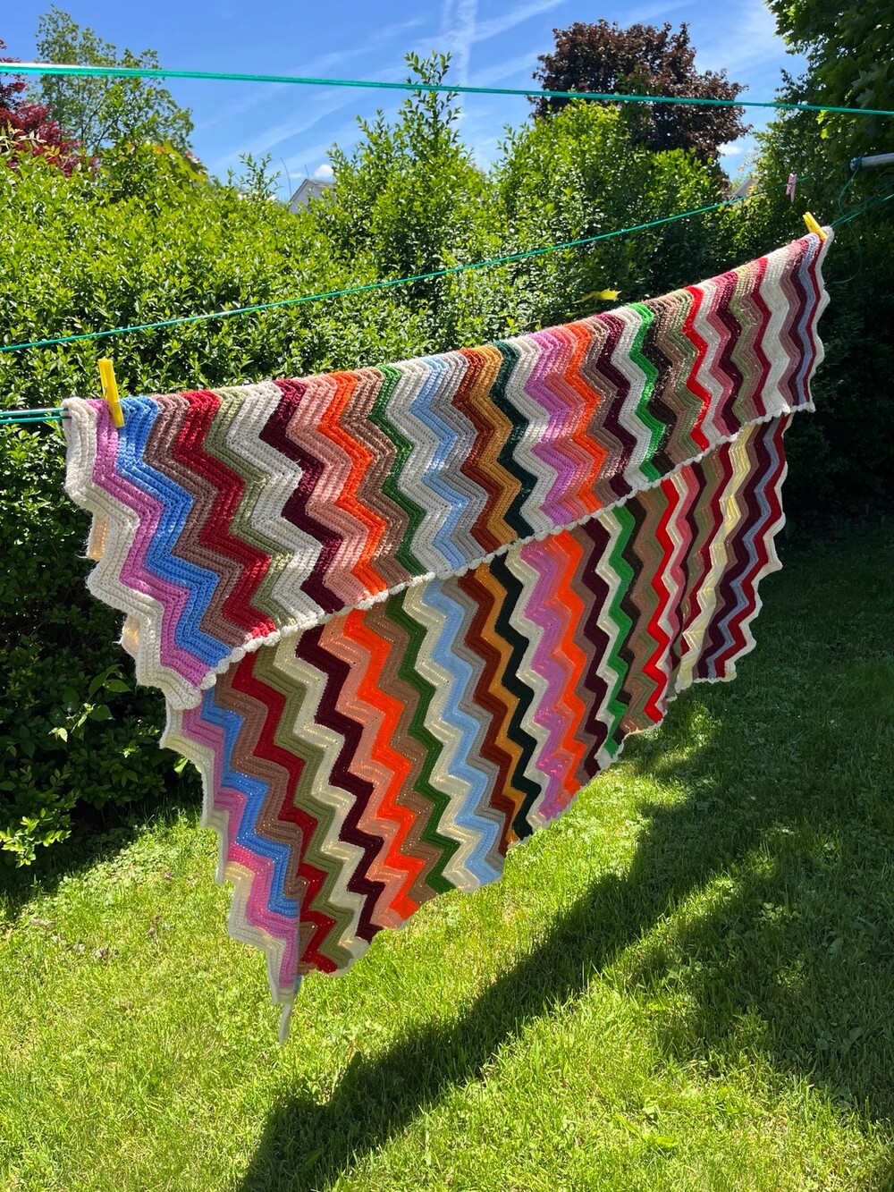 VTG Handmade Crochet Afghan Blanket Multicolor Chevron Zig Zag Ripple Throw